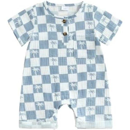 Adobabirl Baby Boy Girl Summer Clothes Short Sleeve Palm Romper Checkered Jumpsuit Shorts Infant Cute Summer Outfit