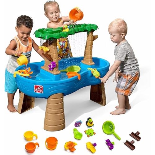 Step2 Tropical Rainforest Water Table, Kids Water and Sand Activity Sensory Playset, Summer Outdoor Toys, 13 Piece Water Toy Accessories, For Toddlers 1.5+ Years Old, Blue & Brown