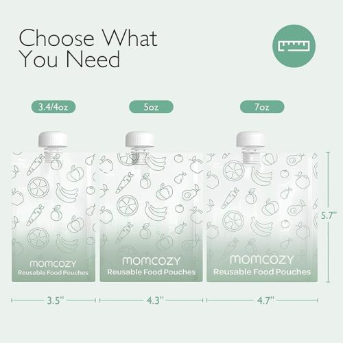 Momcozy Reusable Baby Food Pouches for Toddlers,BPA Free Plastic,Food Safe,Freezer Safe,Refillable for Applesauce Yogurt & Puree Squeeze Pouch,10 packs,3.4-4oz