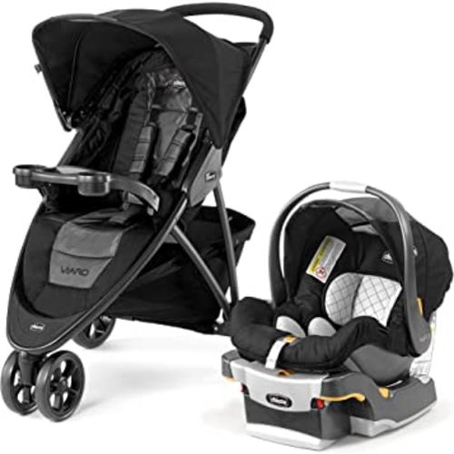 Chicco Viaro Quick-Fold Travel System, Includes Infant Car Seat and Base, Stroller and Car Seat Combo, Baby Travel Gear, Apex/Black