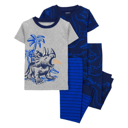 Toddler 4-Piece Dinosaur Cotton Blend Pajamas - Style,Grey/Navy