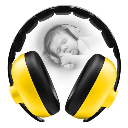Baby Ear Protection - Noise Reduction Earmuffs 3-36 Months - Comfortable Baby Headphones Against Hearing Damage & Improves Sleep - Yellow