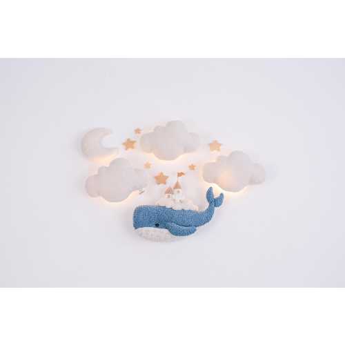 Handmade Whale Nursery Decor Set with Cloud Lights, Ocean Baby Room Wall Art