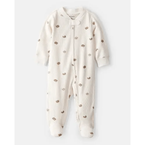 Carters 100% Cotton 2-Way Zip Footie (1 Pack) - Size 3M, Pastry Print (Cream)