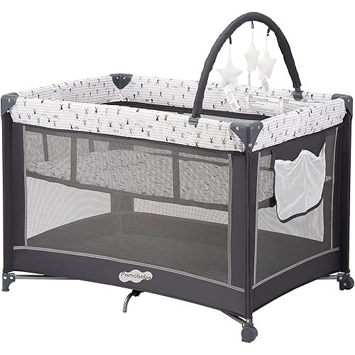 Pamo Babe Pack and Play with Bassinet, Portable Playard for Baby