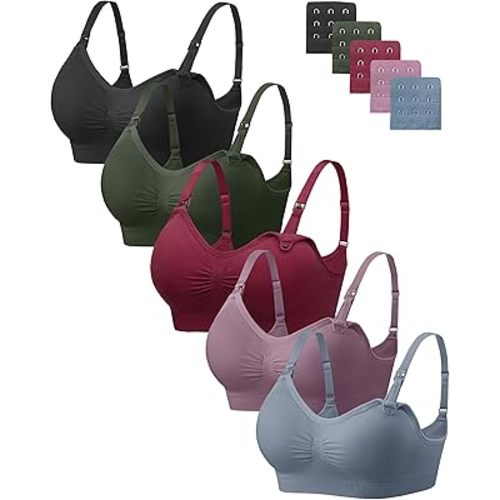 Angelhood Nursing Bra 5 Pack Womens Maternity Breastfeeding Seamless Wireless Sleep Bra with Extenders