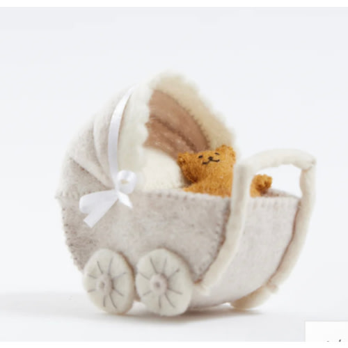 Hand-Felted Baby Stroller with Teddy Bear Ornament – Craftspring