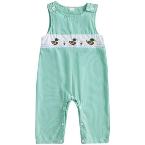 SAYOO Duck Hunter Baby Clothes Baby Boy Mallard Duck Embroidery Bodysuits Jumpsuit Romper One-piece Plaid Hunting Clothes