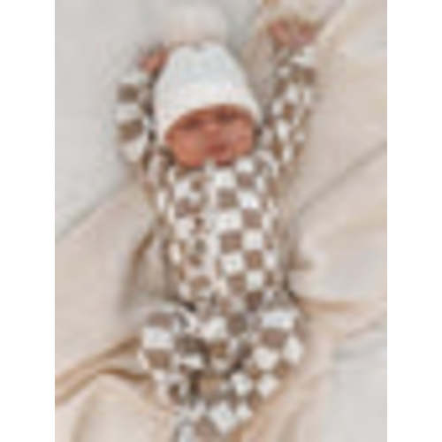 Tiramisu Checkerboard / Organic Frill Zip Footie – SpearmintLOVE