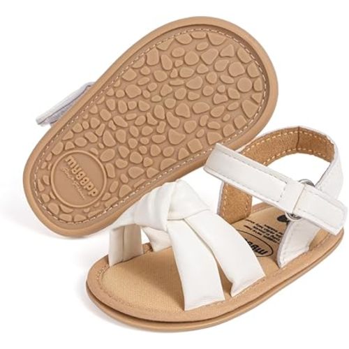 Meckior Baby Toddler Infant Girls PU Leather Soft Open Toe Summer Sandals Flower Princess Flat Shoes