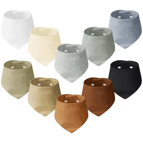 Muslin Baby Bibs, 10PCS Baby Bandana Drool Bibs, 100% Soft Anti-Penetration Snap Muslin Cotton Bib for Girls and Boys, Strong Water Absorption for Drooling and Teething