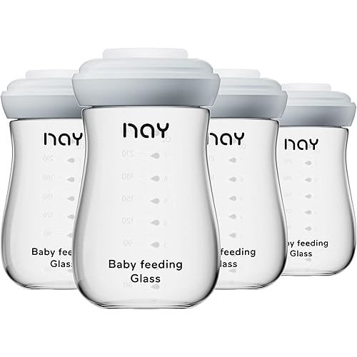 Glass Breastmilk Storage Bottles, 8oz Wide Neck Breast Milk Containers, BPA-Free, Lead-Free, Fits Breast Pumps and Nipples, 4 Pack