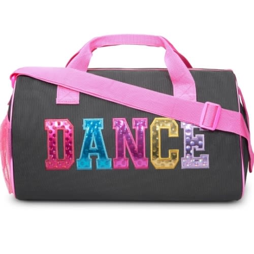 Dance Duffle Bag for Girls, Water-resistant Kids Travel Bag with Adjustable Carry On and Handy Pouch, Dance Accessories For Girls (Black/Multi) One Size