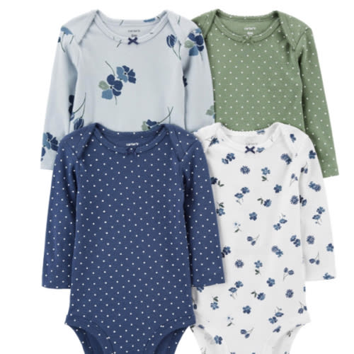 Baby 4-Pack Long-Sleeve Floral & Polka Dot Bodysuits