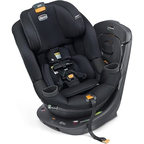 Chicco Fit360 ClearTex Rotating Convertible Car Seat with 360 Degree Rotation for Rear-Facing and Forward-Facing, LeverLock Self-Tensioning Lock System | Obsidian/Black
