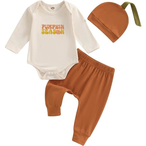 MAYUMMPY Baby Boy Girl My First Halloween Outfits Pumpkin Letter Romper+Pants+Hat Fall Winter Infant Halloween Clothes Set