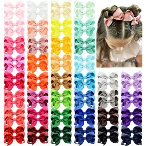 80PCS 3Inch Hair Bows for Girls Grosgrain Ribbon Toddler Hair Accessories with Alligator Clips for Toddlers Baby Girls Kids Teens in Pairs