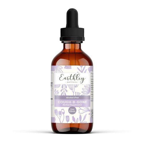 Earthley Wellness, Cough-B-Gone, Alcohol-Free Herbal Tincture for Kids & Adults (6 Months+), Cold and Cough Remedy, Soothes Sore Throats, Promotes Lung Health, and Detoxification (2oz, Kids)