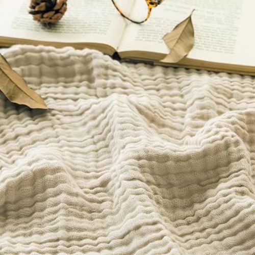 EMME Muslin Blankets for Adults Throw Blanket for Couch Breathable Gauze Soft Lightweight Airy Beige Throw XL 50" x 71"