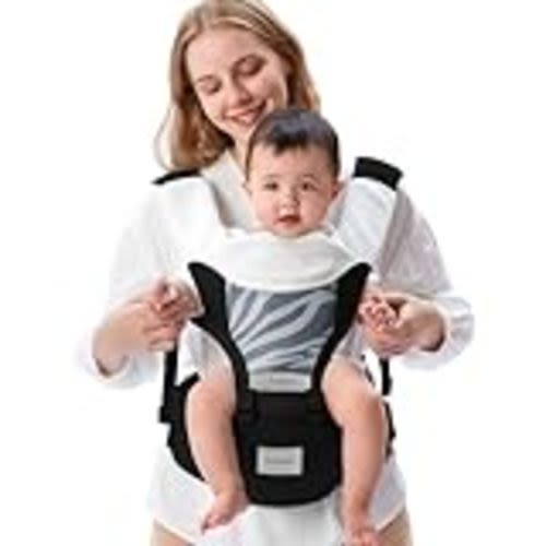 Amazon.com: Bebamour Baby Carrier Front and Back Carry Baby to Toddler Baby Hip Carrier with Head Hood & 3 Pieces Teething Pads (New Black) : Baby