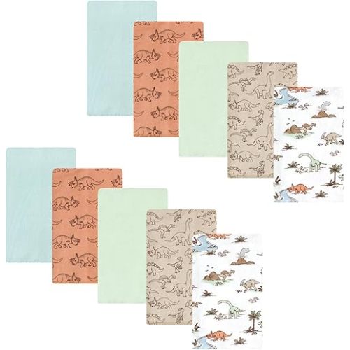 Hudson Baby Unisex Baby Cotton Flannel Burp Cloths, Dinosaur Adventures 10-Pack, One Size