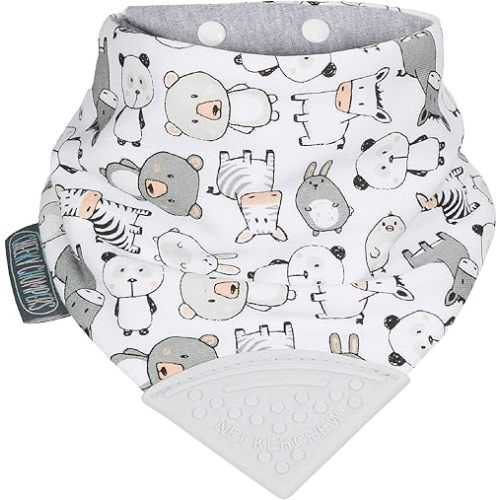 Cheeky Chompers Neckerchew Teething Bib, 2-in-1 Bandana Style Bib w/Food Grade Silicone Teether