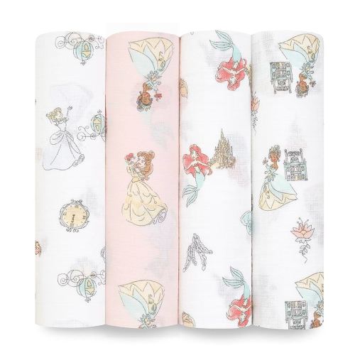 aden + anais Essentials Muslin Swaddle Blankets, Newborn Receiving Blanket for Swaddling, 100% Cotton Baby Swaddle Wrap, 4 Pack, Disney Princess