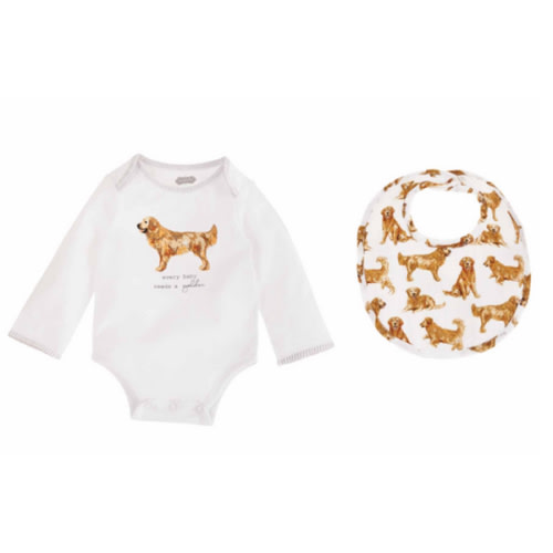 Golden Dog Bodysuit and Bib Set | Mud Pie