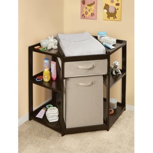 Diaper Corner Baby Changing Table with Hamper and Basket