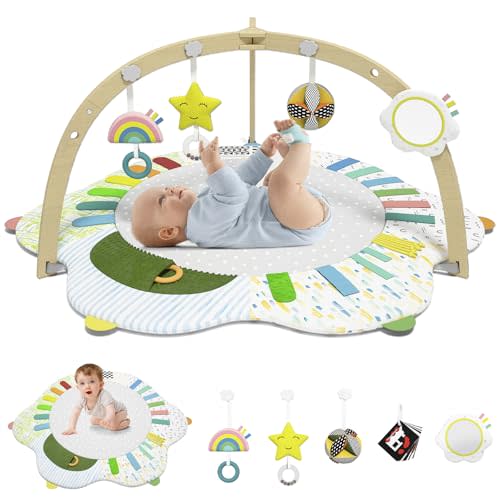 Baby Play Gym Activity Mat: with 5 Developmental Zones Tummy Time Mat with 5 Sensory Toys for Motor Skills Sensory Development - Baby Essentials Gift for Newborn Infants