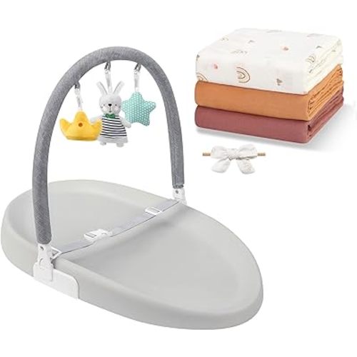 Papablic Baby Changing Pad and Muslin Swaddle Blankets 3 Pack Solid Color/Rainbows, Waterproof & Non-Slip Changing Pad