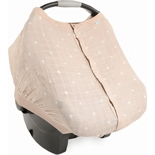 Cotton Muslin Car Seat Canopy | Taupe Cross