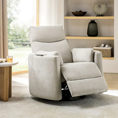 Anneisha Contemporary Swivel Rocker Power Recliner With Moveable Pillows