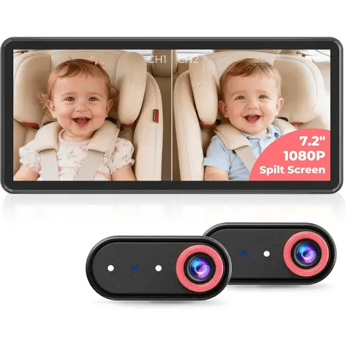 BM5PRO 7.2" Dual Camera Baby Monitor, 1080P HD Display for 2 Kids, Night Vision, Easy Install Car Baby Monitor, Ideal Gift, Rear Seat Safety for Babies & Pets