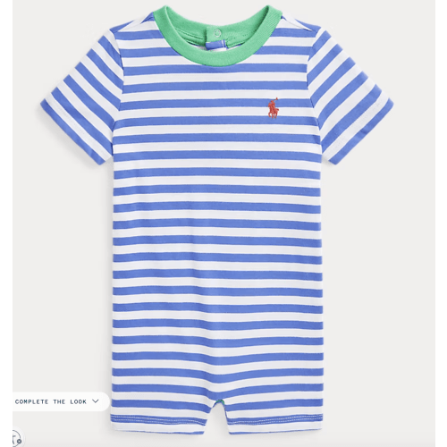 Blue Striped Cotton Jersey Shortall - 3 months