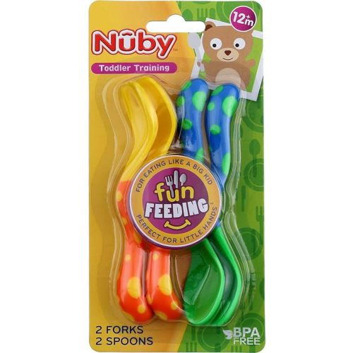 Nuby Fun Feeding Spoons & Forks 2-Pack - yellow/green, one size