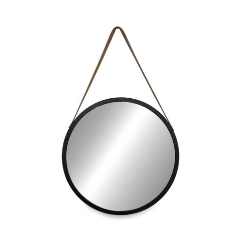 Round Mirror With Leather Hanging Strap
