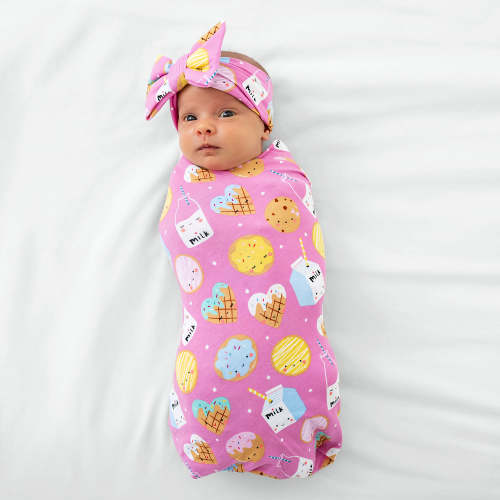 Pink Cookies & Milk Swaddle & Luxe Bow Headband Set – Little Sleepies