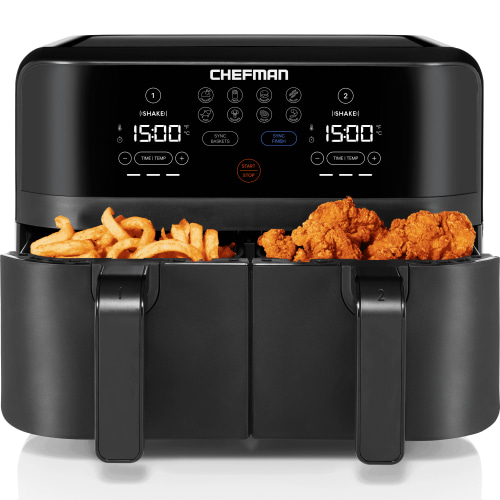 Chefman Turbofry Dual Basket Air Fryer w/ Digital Touch Display, 9 Qt Capacity - Black