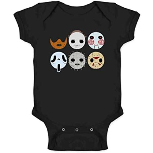 Pop Threads Horror Masks Monster Scary Movie Halloween Spooky Baby Toddler Kids Girl Boy T-Shirt