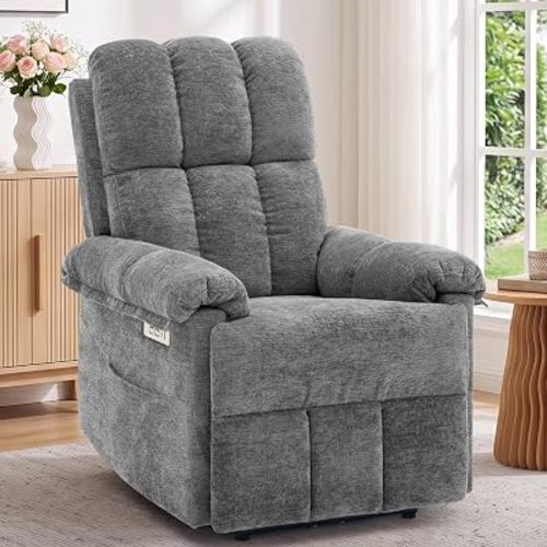 Korser Power Recliner Chair, Electric Recliners for Adults, Small Recliners for Small Spaces, Upholstered Recliner with USB & Type-C Charging Ports, Nursery Chair for Living Room, Chenille, Grey