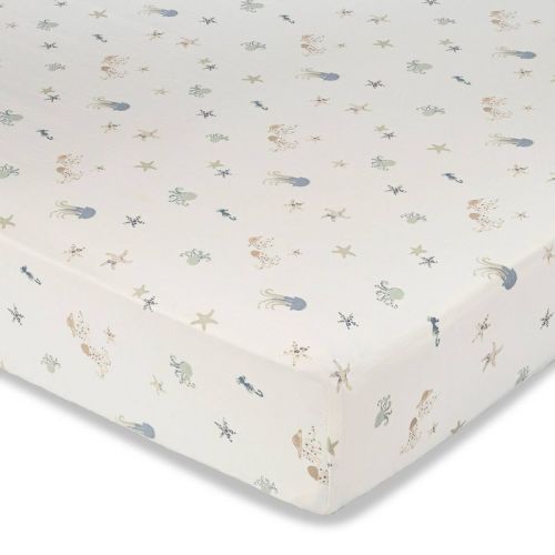 Crane Baby Cotton Sateen Fitted Crib Sheet - Sea Life Print