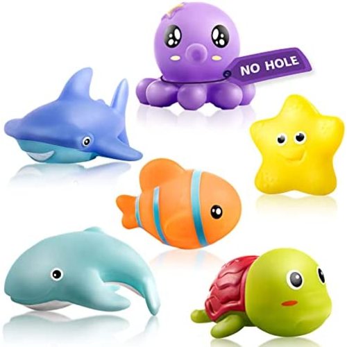 Mold Free Infant Bath Toys for 1 Year Old - 6pcs No Hole Ocean Sea Animal Bathtub Toys, Baby Bath Tub Toys No Mold