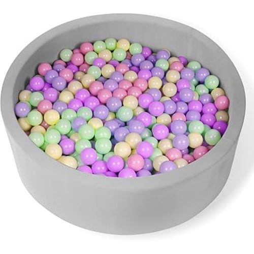 Ball Pit for Balls 35.4" x 11.8" Round Foam Ball Pits for Kids Toddlers Soft Play Equipment - Balls NOT Included (Light Gray)