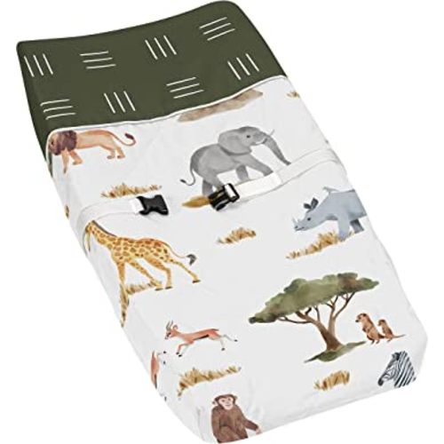 Sweet Jojo Designs Jungle Animals Boy Girl Baby Nursery Changing Pad Cover Hunter Green Yellow Grey Rust Orange Black White Wildlife Safari Animal Gray Elephant Giraffe Lion Monkey Leopard Cheetah