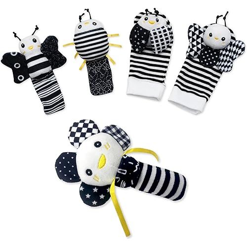 BABY K Rattle Socks & Wrist Rattles and Hand Rattle (Set E+ Flower) - Newborn Toys for Baby Boy or Girl - Brain Development Infant Toys - Hand and Foot Rattles Suitable for 0-3, 3-6, 6-12 Month Babies