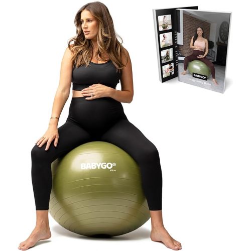 BABYGO Birthing Ball - Pregnancy Yoga Labor & Exercise Ball & Book Set Trimester Targeting, Maternity Physio, Birth & Recovery Plan Included Anti Burst Eco Friendly