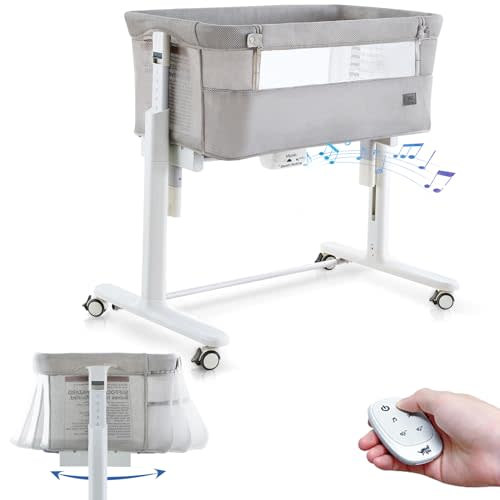 VaVaSoo Rocking Bassinet for Baby Automatic Bedside Crib Electric Baby Cradle 5 Heights Adjustable Bedside Sleeper for Infant Smart Auto Rocking Crib 3 in 1 Bassinet on Wheels, Light Grey