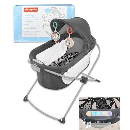 Fisher-Price Baby Crib Soothing View Bassinet - Portable Bassinet for Baby Foldable with Projection Lights for Babies, Newborns, Infants | Folding Baby Cradle for Travel, Bedside, Midnight Eucalyptus