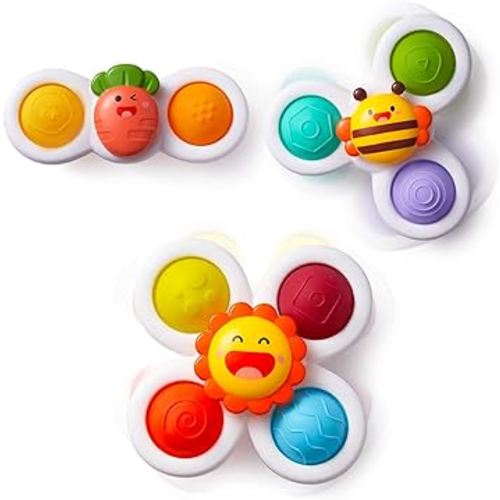 LiKee Strong Suction Cup Fidget Spinnerz Sensory Bath Toys for Baby 6 12 18 Months Airplane Car Travel Table & Window Toys for 1 2 Year Old Toddler Boys and Girls (Farm)